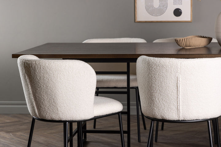 Venture Home Ystad Dining Table - Black / Mocca Oak Veneer +Edina Dining Chair - Black / White Boucle _6