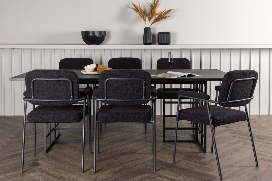 Venture Home Ystad Dining Table - Black / Black Oak Veneer +Yesterday Dining Chair - Black / Black Boucle _6
