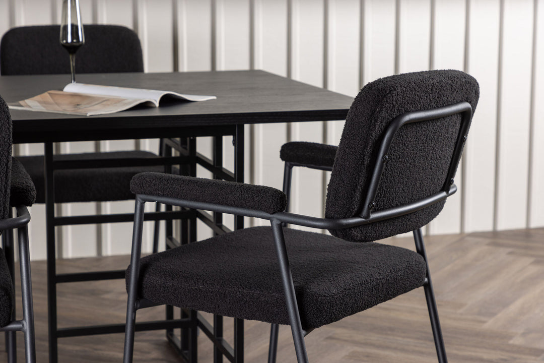 Venture Home Ystad Dining Table - Black / Black Oak Veneer +Yesterday Dining Chair - Black / Black Boucle _6