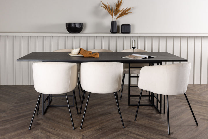 Venture Home Ystad Dining Table - Black / Black Oak Veneer +Berit Chair - Black / Beige Velvet _6