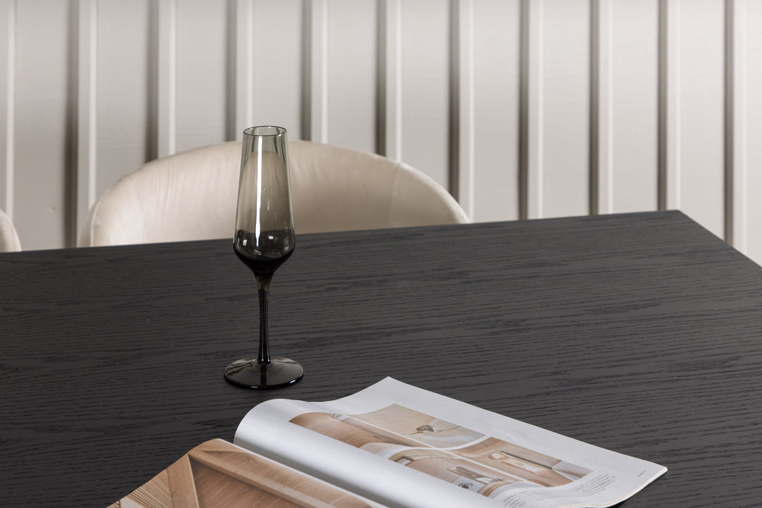 Venture Home Ystad Dining Table - Black / Black Oak Veneer +Berit Chair - Black / Beige Velvet _6