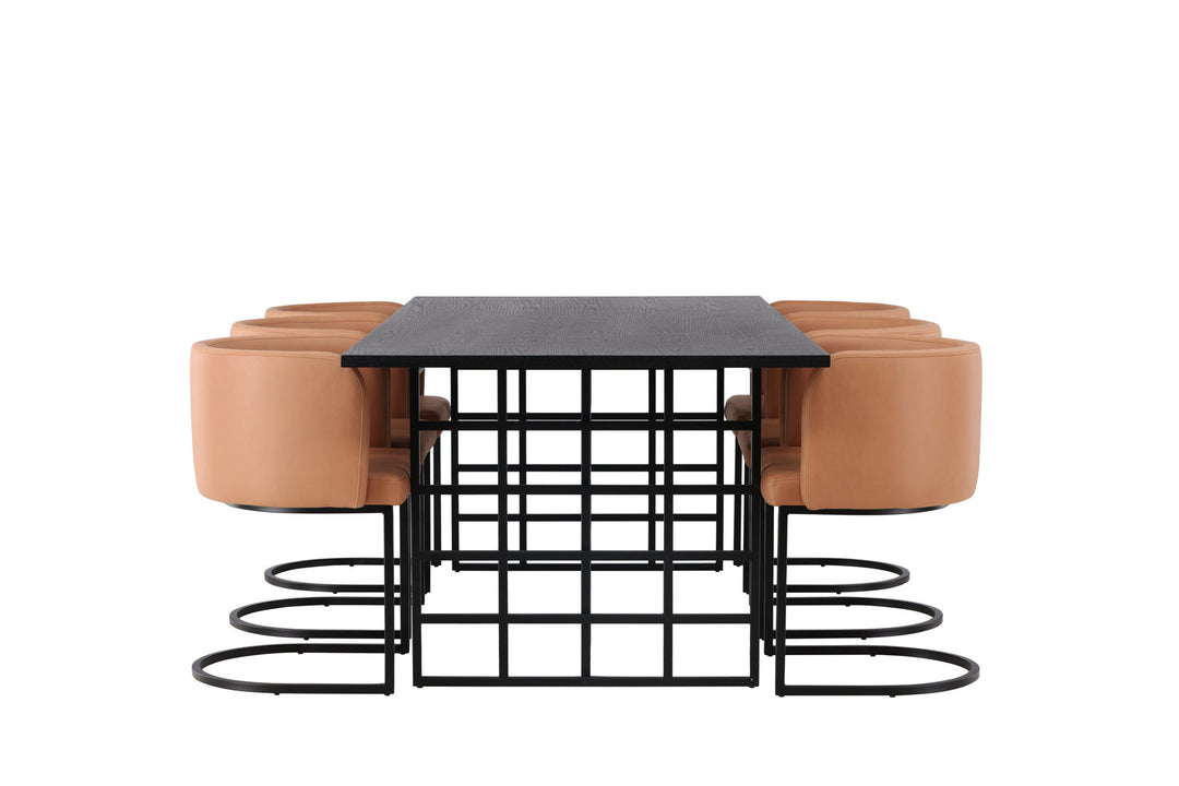 Venture Home Ystad Dining Table - Black / Black Oak Veneer +Simrishman Dining Chair - Black / Brown TC-fabric _6