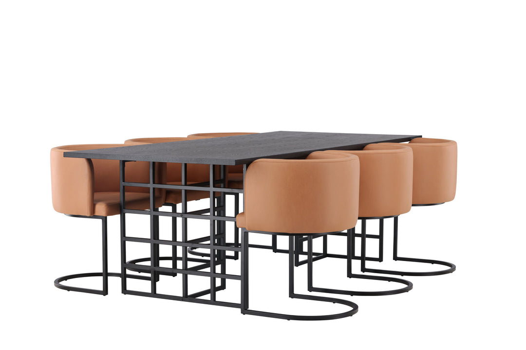 Venture Home Ystad Dining Table - Black / Black Oak Veneer +Simrishman Dining Chair - Black / Brown TC-fabric _6