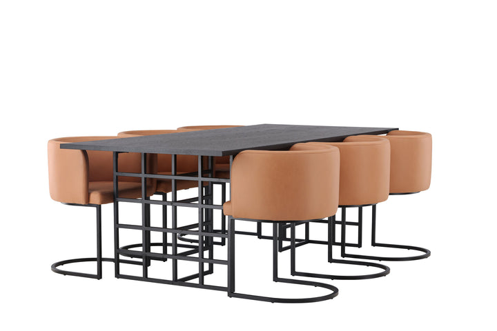Venture Home Ystad Dining Table - Black / Black Oak Veneer +Simrishman Dining Chair - Black / Brown TC-fabric _6