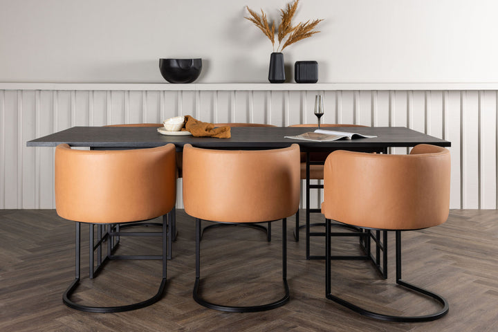 Venture Home Ystad Dining Table - Black / Black Oak Veneer +Simrishman Dining Chair - Black / Brown TC-fabric _6