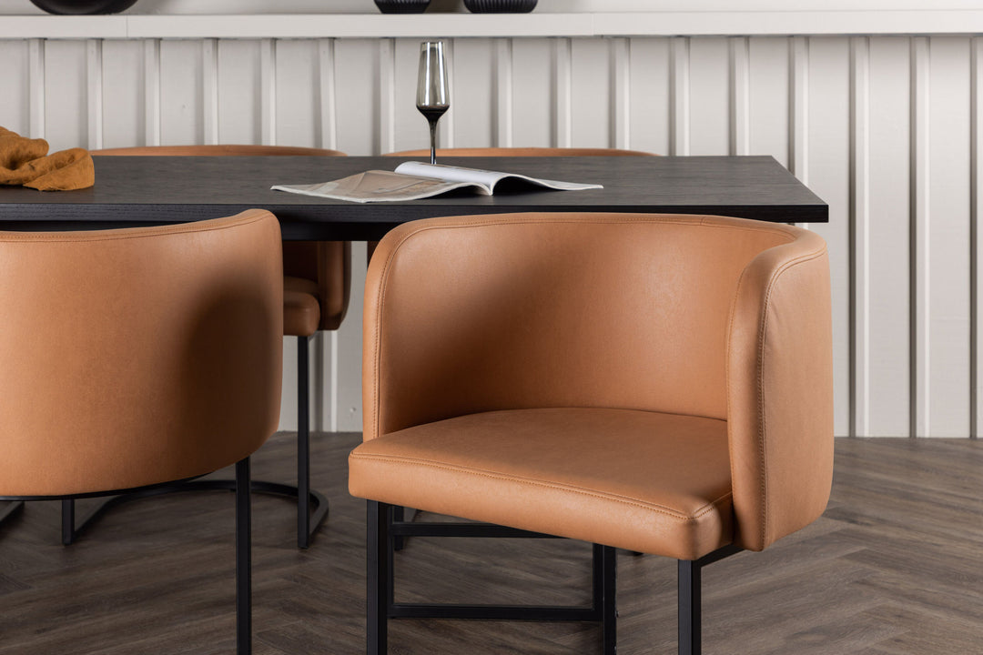 Venture Home Ystad Dining Table - Black / Black Oak Veneer +Simrishman Dining Chair - Black / Brown TC-fabric _6