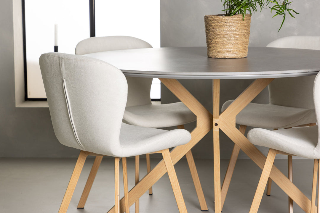 Venture Home Piazza Dining Table - Natural / Dark Grey Spraystone +Lilja Dining Chair - Oaklook / Beige Fabric _4
