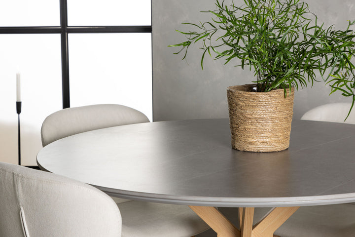 Venture Home Piazza Dining Table - Natural / Dark Grey Spraystone +Lilja Dining Chair - Oaklook / Beige Fabric _4