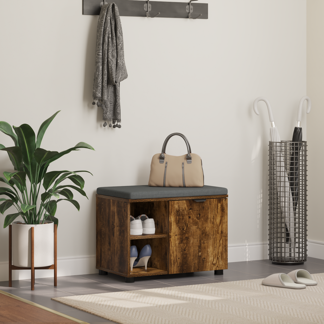 Hallbænk med pude Røget Eg 60 x 38 x 46 cm Kunstigt træ og stof