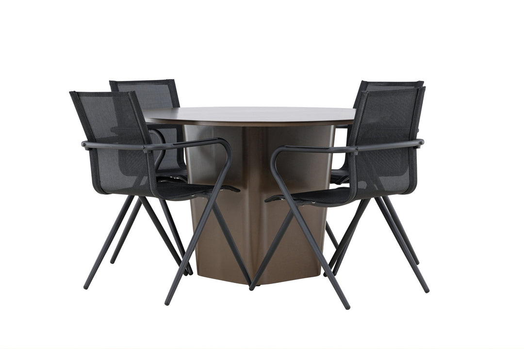 Venture Home Santa Fe Dining Table ø120 - Roasty +Alina Dining Chair - Black Alu / Black Textilene _4
