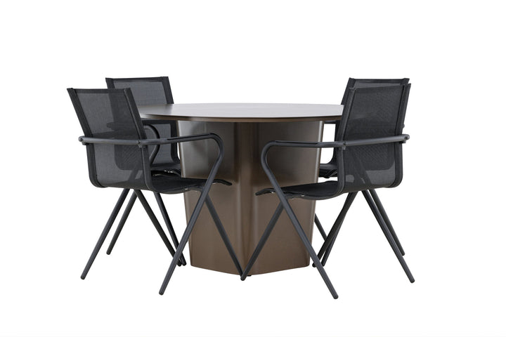 Venture Home Santa Fe Dining Table ø120 - Roasty +Alina Dining Chair - Black Alu / Black Textilene _4