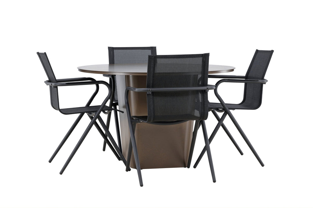 Venture Home Santa Fe Dining Table ø120 - Roasty +Alina Dining Chair - Black Alu / Black Textilene _4