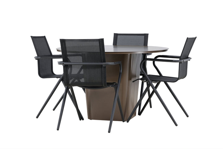 Venture Home Santa Fe Dining Table ø120 - Roasty +Alina Dining Chair - Black Alu / Black Textilene _4