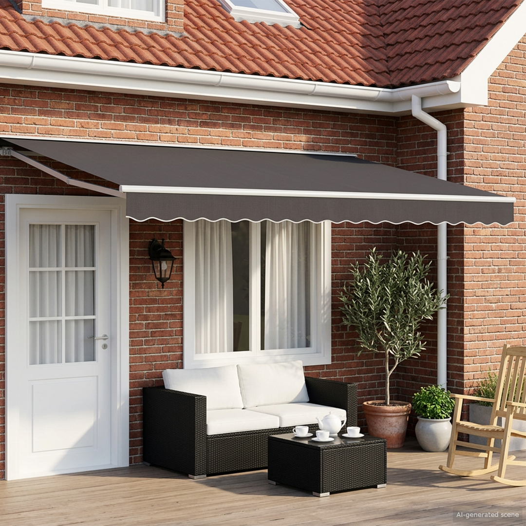Manuel markise-ramme med LED-lys Hvid og antracit 5 × 3,5 m