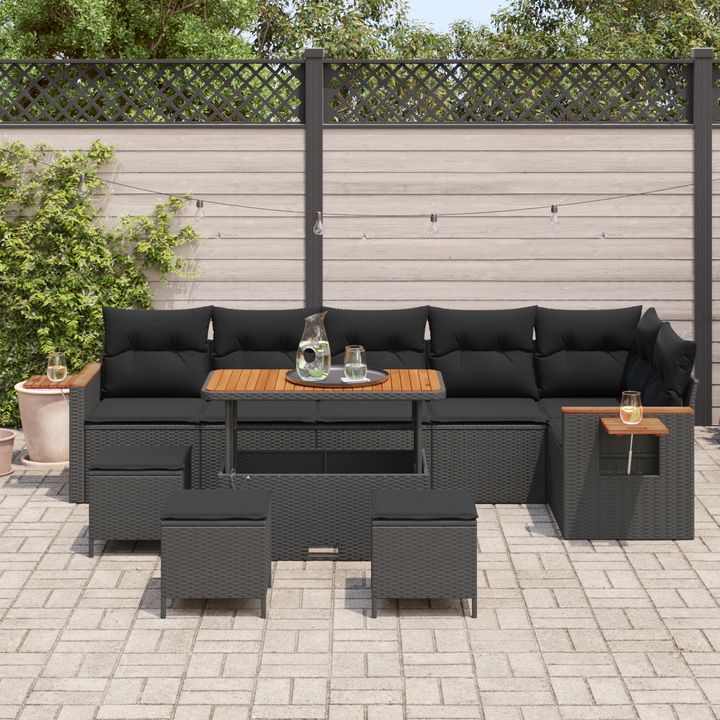 Havesofa Sæt med pude 12 pcs Sort polyrattan
