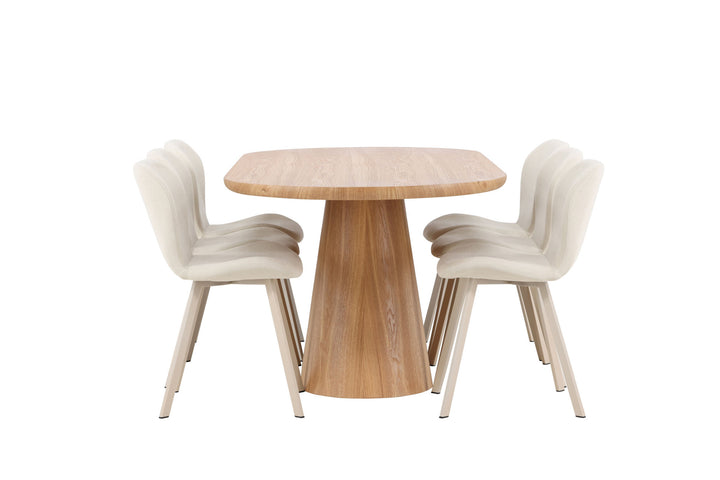 Venture Home Stjärnö Table - Nature with 6 Lilja Chair - Beige