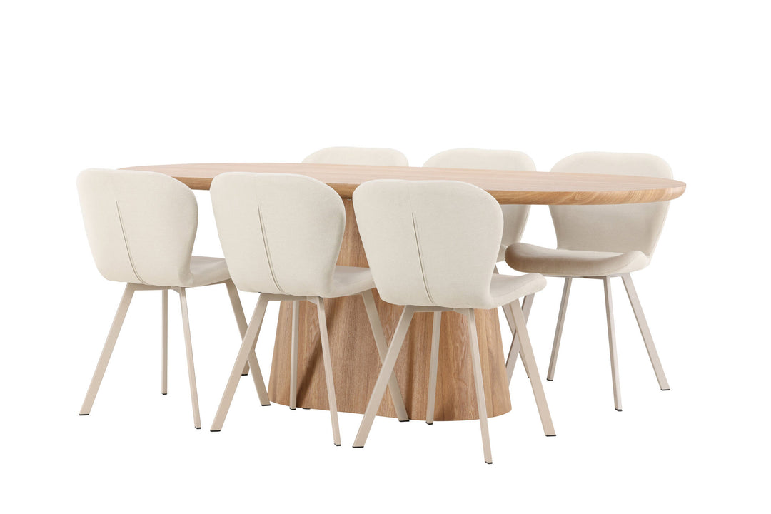 Venture Home Stjärnö Table - Nature with 6 Lilja Chair - Beige