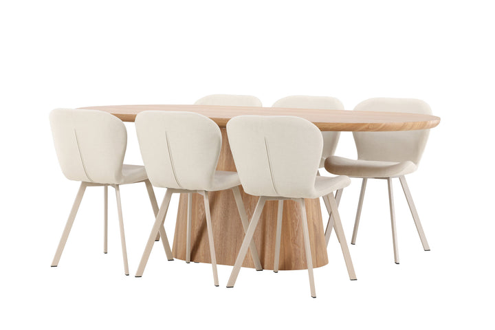 Venture Home Stjärnö Table - Nature with 6 Lilja Chair - Beige