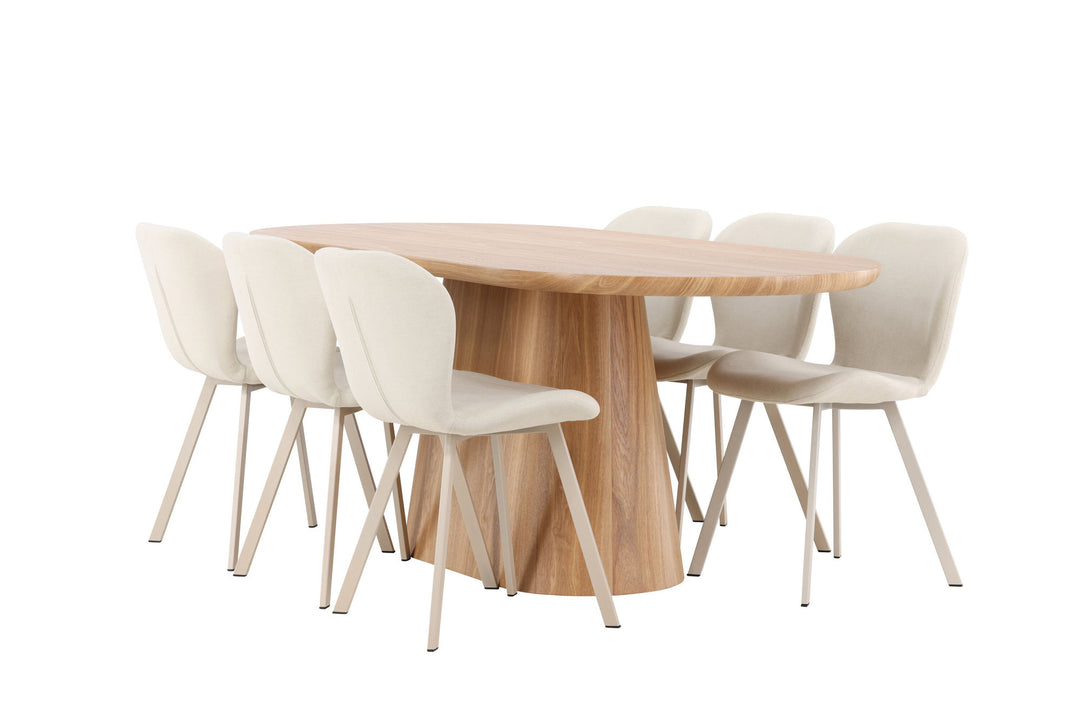 Venture Home Stjärnö Table - Nature with 6 Lilja Chair - Beige
