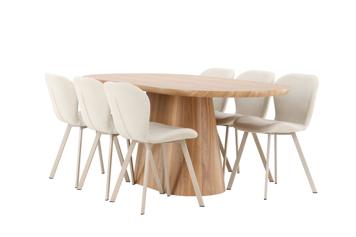 Venture Home Stjärnö Table - Nature with 6 Lilja Chair - Beige