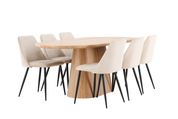Venture Home Stjärnö Table - Nature with 6 Night Chair - Black / Beige