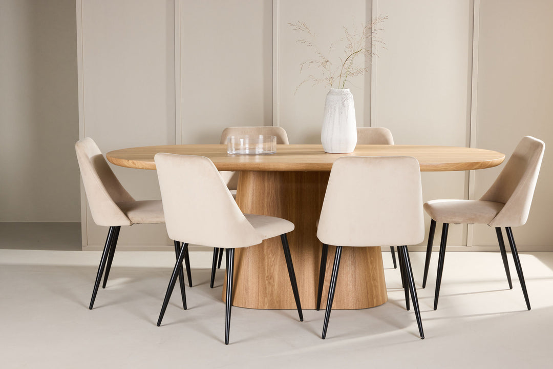 Venture Home Stjärnö Table - Nature with 6 Night Chair - Black / Beige