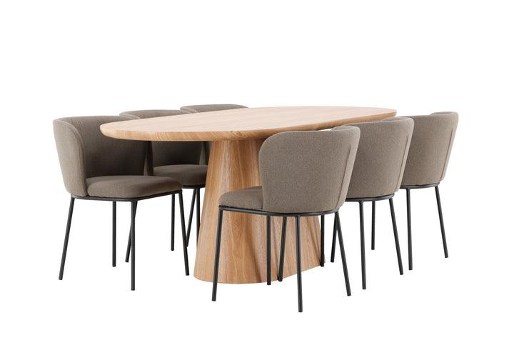 Venture Home Stjärnö Table - Nature with 6 Edina Chair - Black / Brown