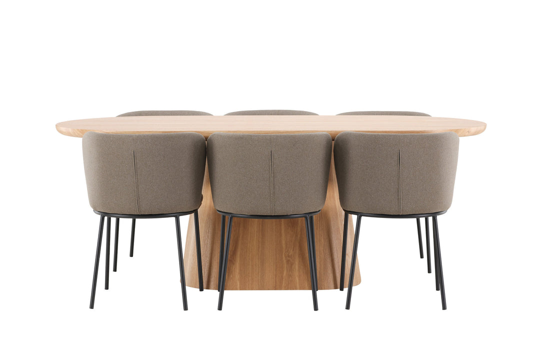 Venture Home Stjärnö Table - Nature with 6 Edina Chair - Black / Brown