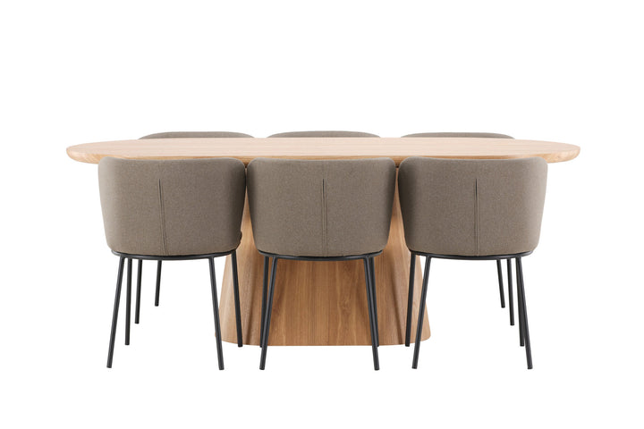 Venture Home Stjärnö Table - Nature with 6 Edina Chair - Black / Brown