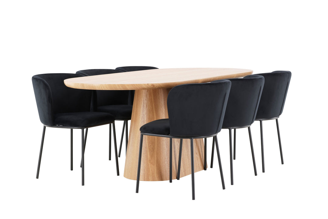 Venture Home Stjärnö Table - Nature with 6 Edina Chair - Black