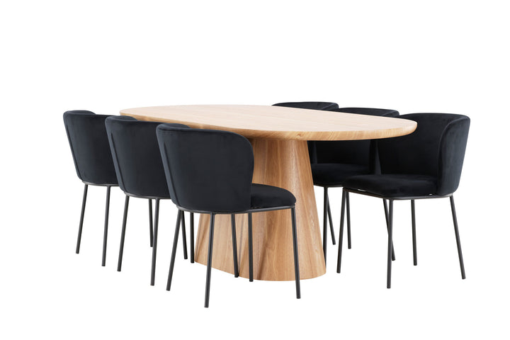 Venture Home Stjärnö Table - Nature with 6 Edina Chair - Black
