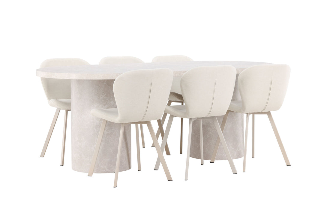 Venture Home Narvik Table - Beige with 6 Lilja Chair - Beige
