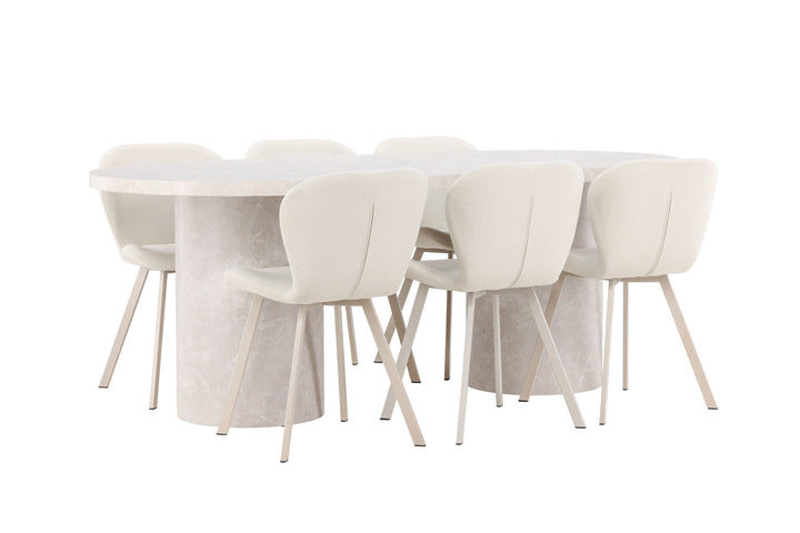 Venture Home Narvik Table - Beige with 6 Lilja Chair - Beige