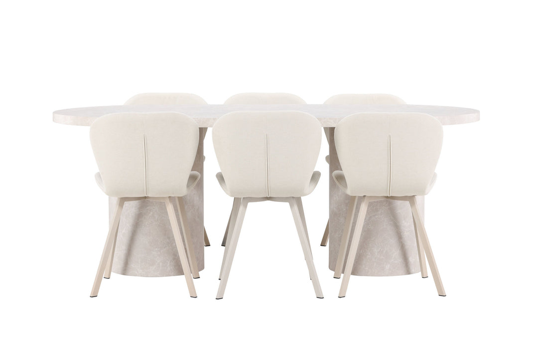 Venture Home Narvik Table - Beige with 6 Lilja Chair - Beige