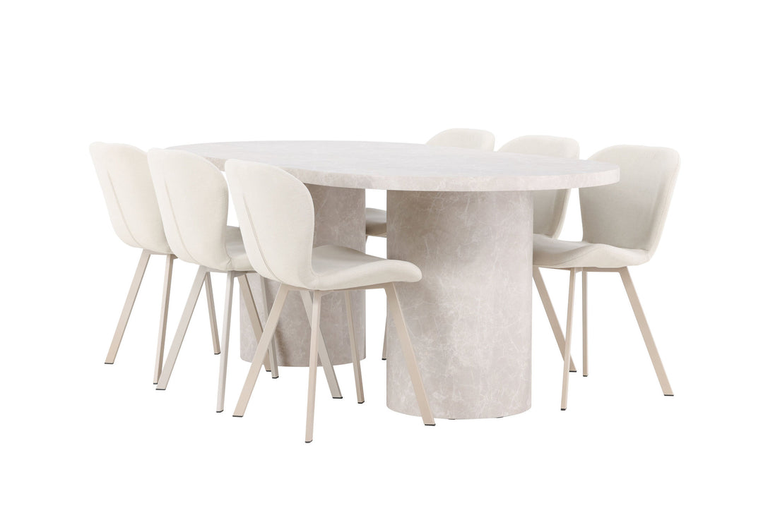 Venture Home Narvik Table - Beige with 6 Lilja Chair - Beige