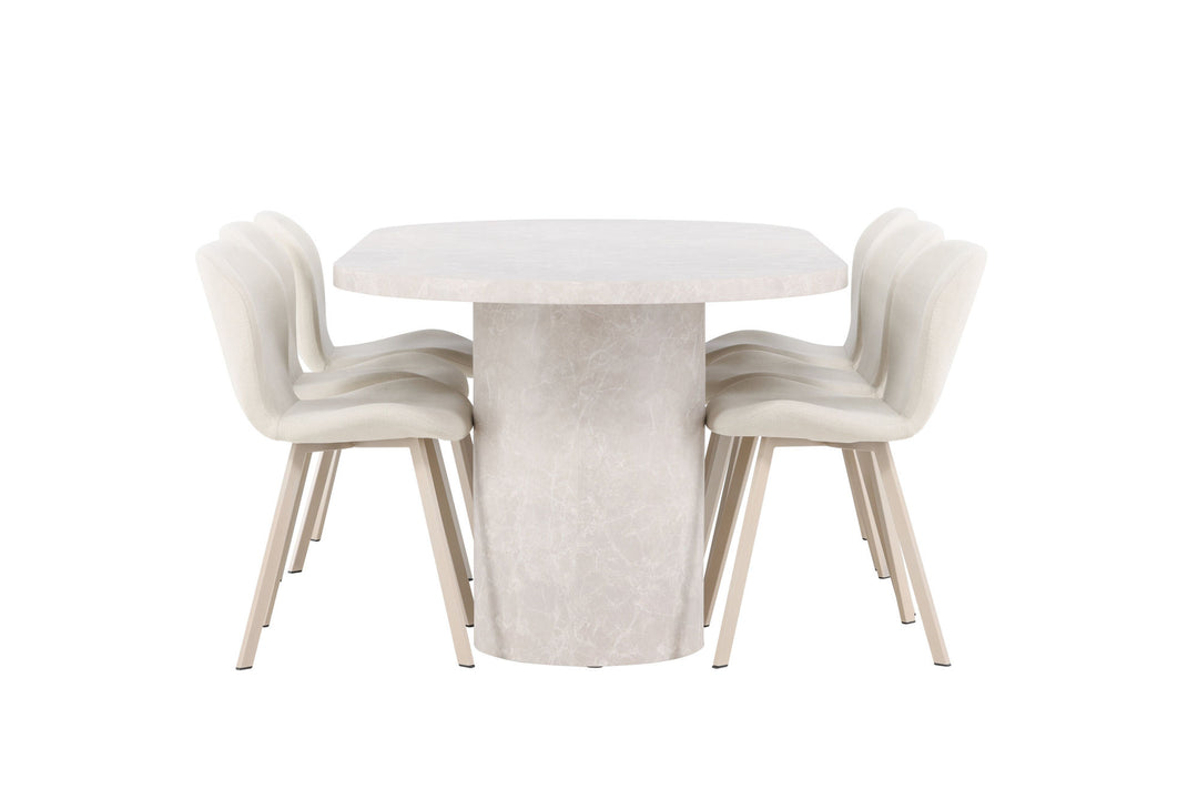 Venture Home Narvik Table - Beige with 6 Lilja Chair - Beige
