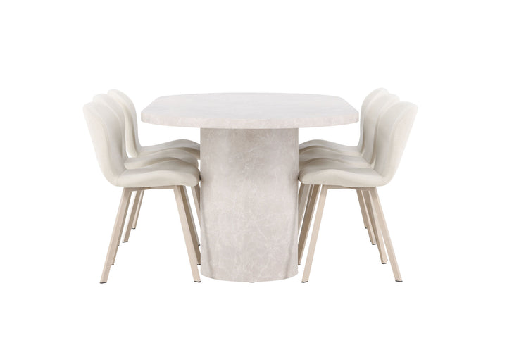Venture Home Narvik Table - Beige with 6 Lilja Chair - Beige