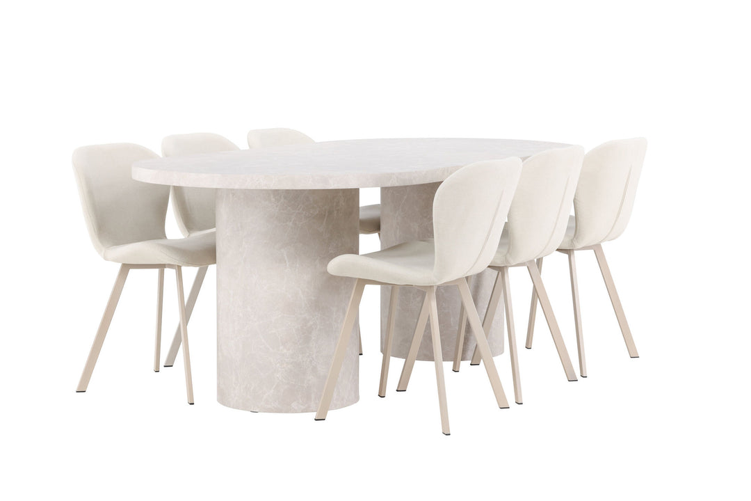 Venture Home Narvik Table - Beige with 6 Lilja Chair - Beige