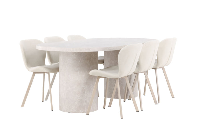 Venture Home Narvik Table - Beige with 6 Lilja Chair - Beige