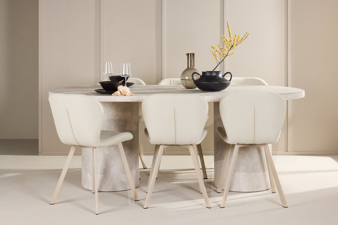 Venture Home Narvik Table - Beige with 6 Lilja Chair - Beige