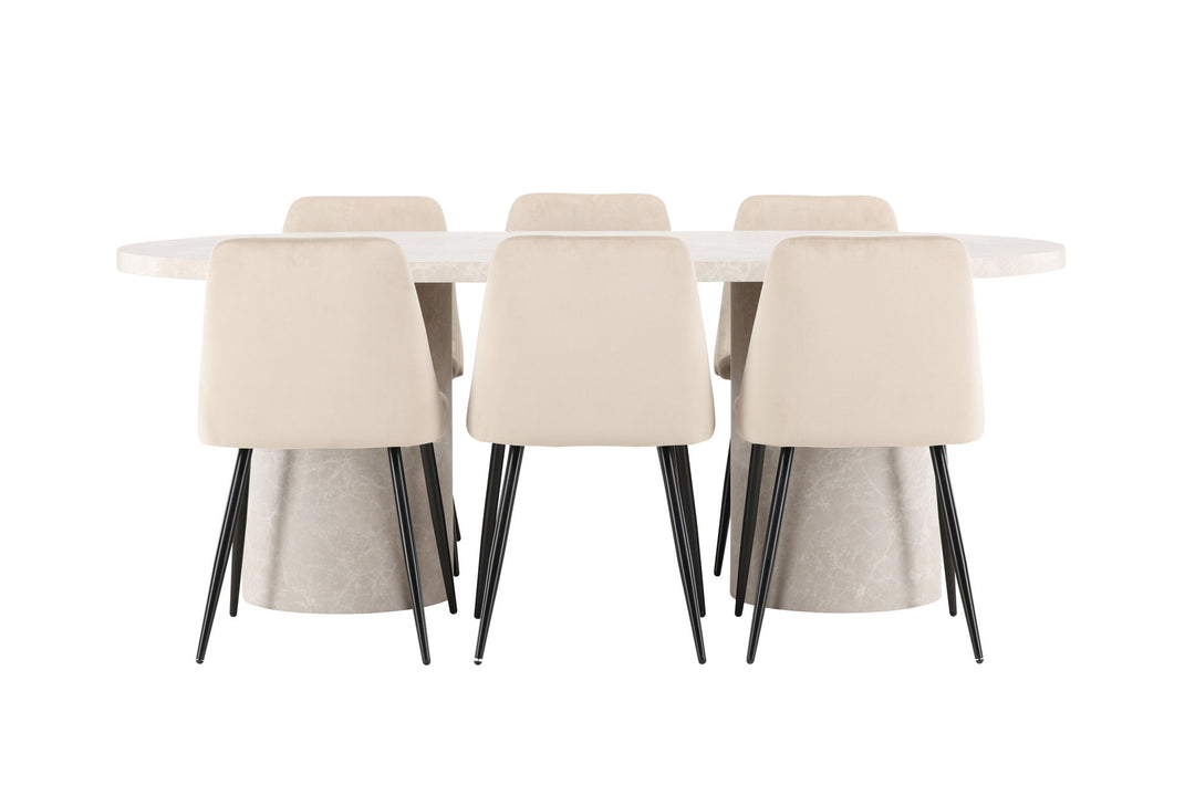 Venture Home Narvik Table - Beige with 6 Night Chair - Black / Beige