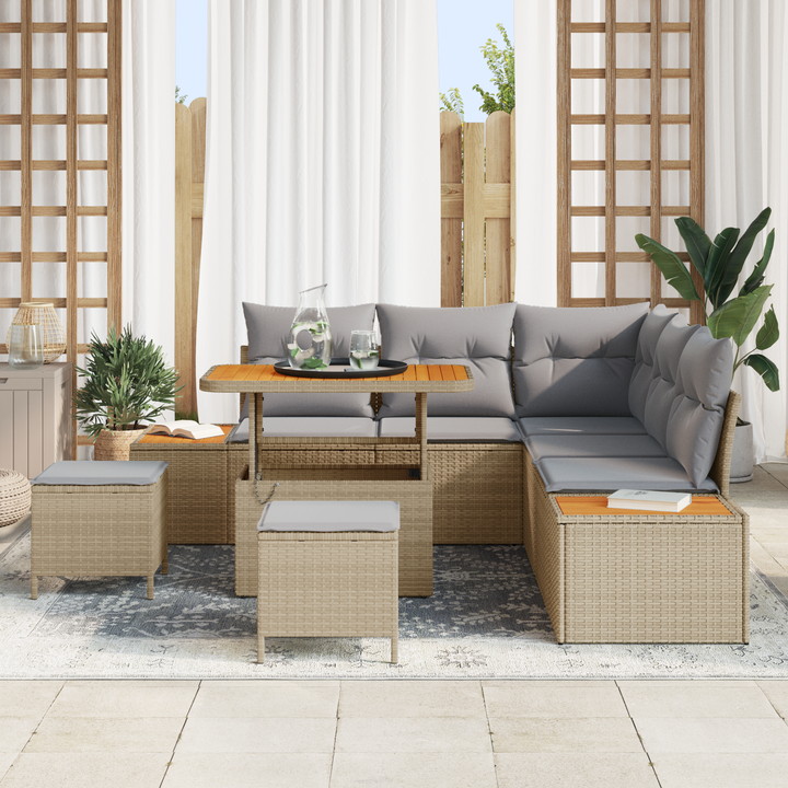 Havesofa Sæt med pude 8 pcs Beige og lys grå