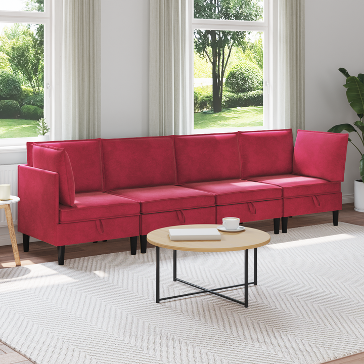 Møbelssæt til stuen med pude med opbevaring 4 pcs Vinrød Fløjl