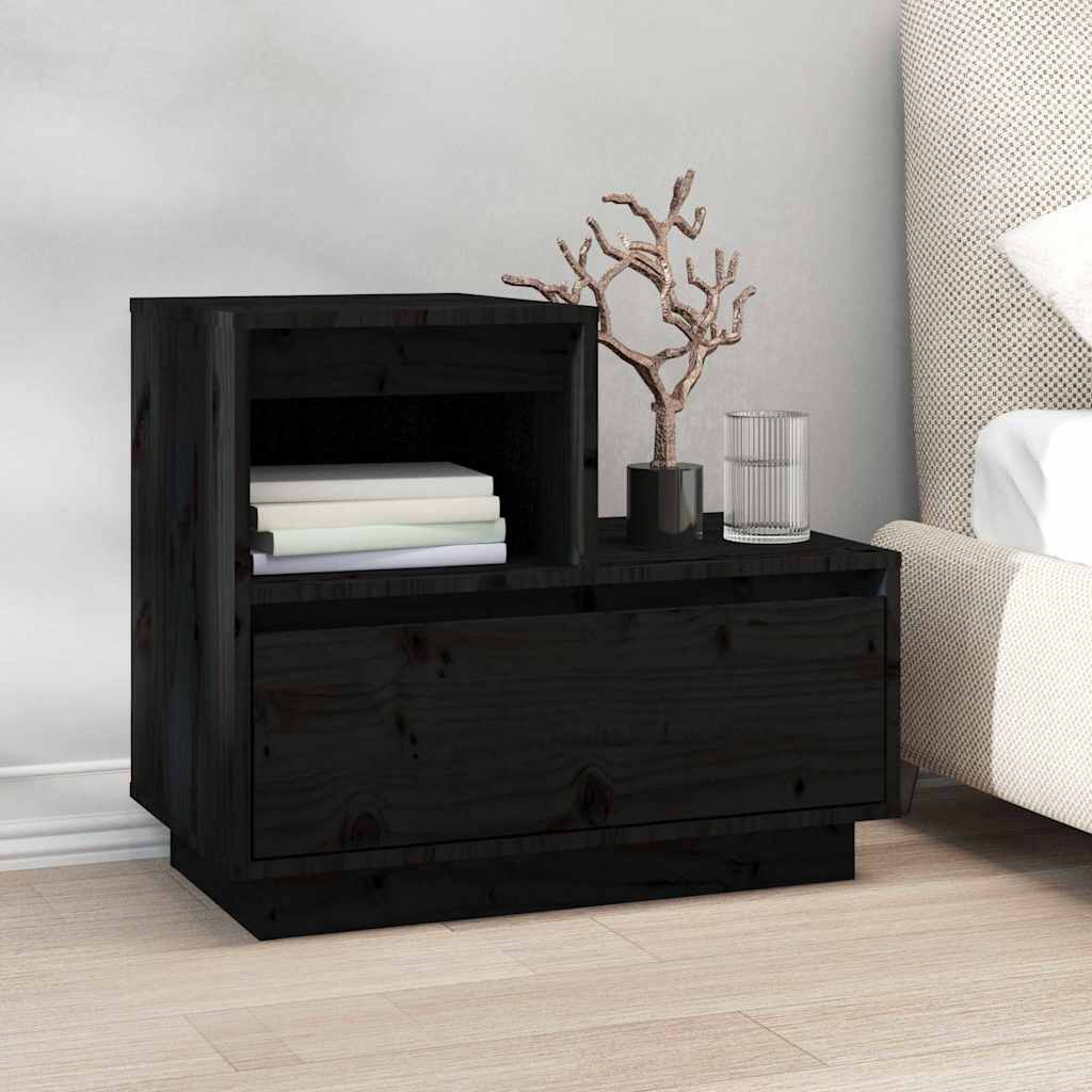sengeborde 2 stk. 60x34x51 cm massivt fyrretræ sort