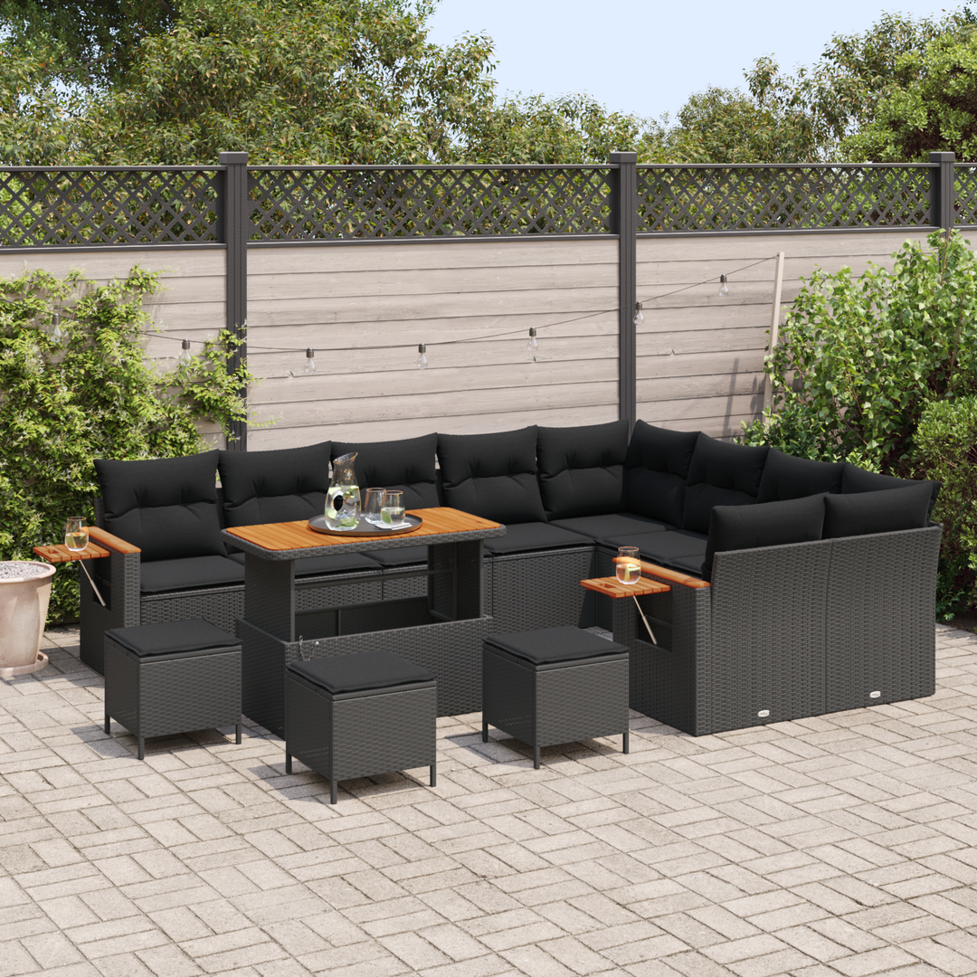 Havesofa Sæt med pude 14 pcs Sort polyrattan