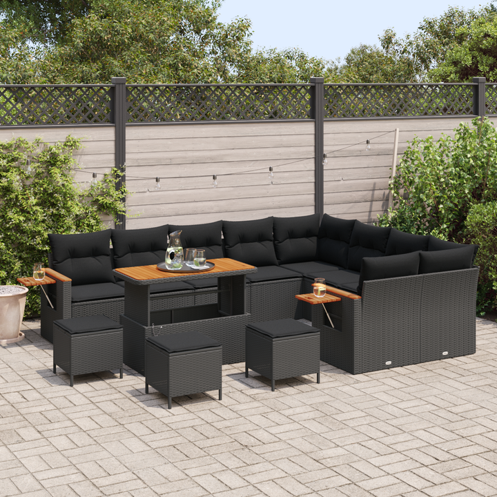 Havesofa Sæt med pude 14 pcs Sort polyrattan