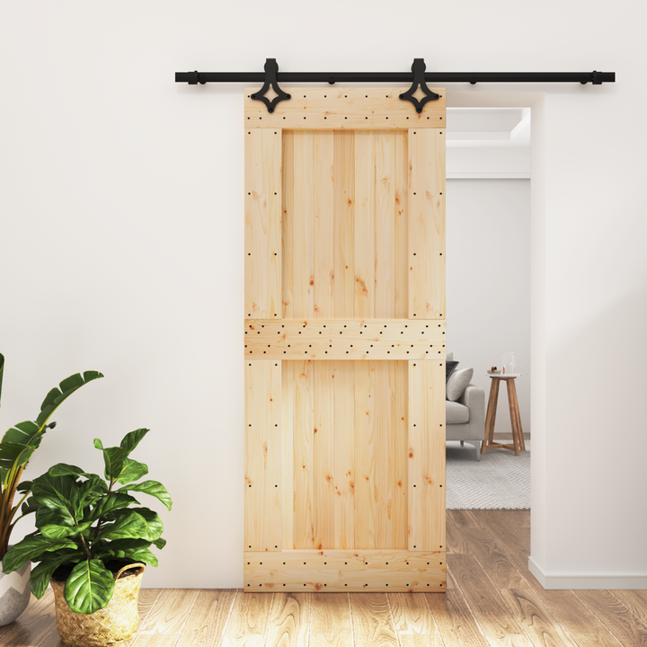 Skydedør Naturfarvet og sort 85 x 210 cm Massivt Fyrretræ