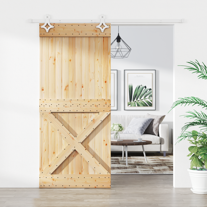 Skydedør Natur og hvid 90 x 210 cm Massivt Fyrretræ