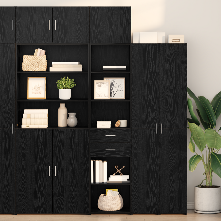 Highboard med skuffe Sort eg 50 x 42,5 x 185 cm Konstrueret træ