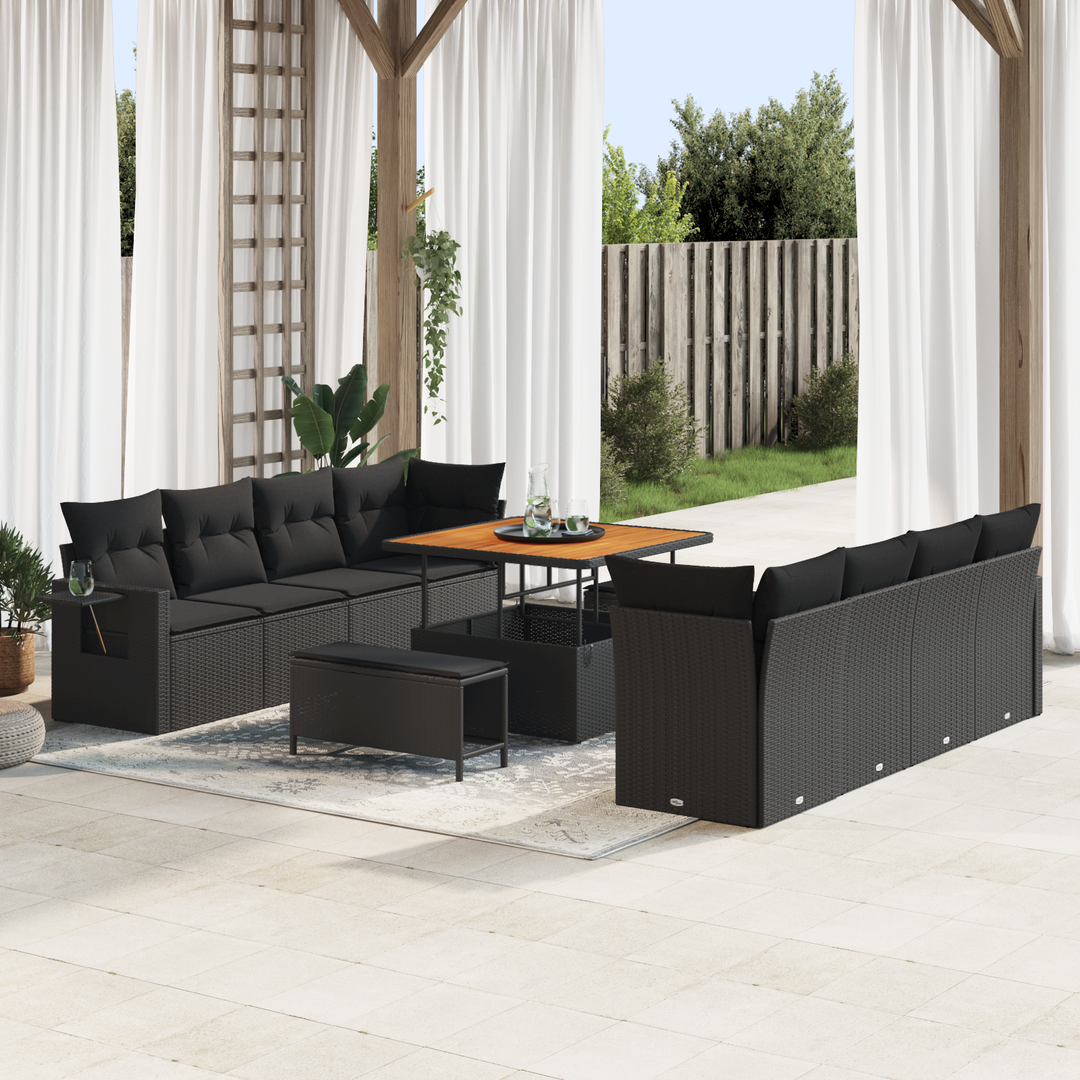 Havesofa Sæt med pude 11 pcs Sort polyrattan